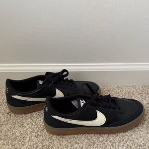 Nike Black Sneakers with Cream Swoosh and Gum Sole